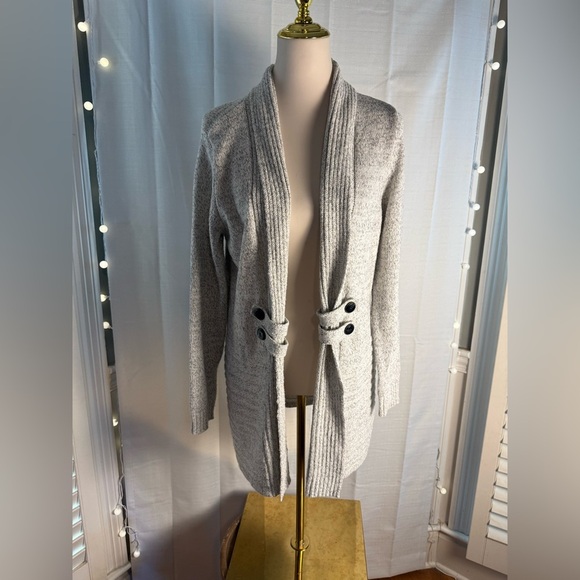 Gray Open Front Cardigan with Shawl Collar - Picture 8 of 8